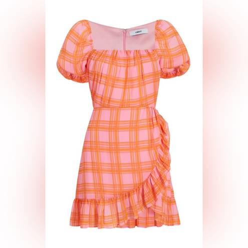 Likely  Havana Pink/Orange plaid faux wrap ruffle mini dress size 12