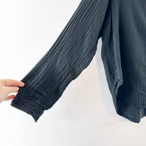 Pilcro  Anthropologie Gauzy Cotton Long Sleeve Button Up Top Black Medium