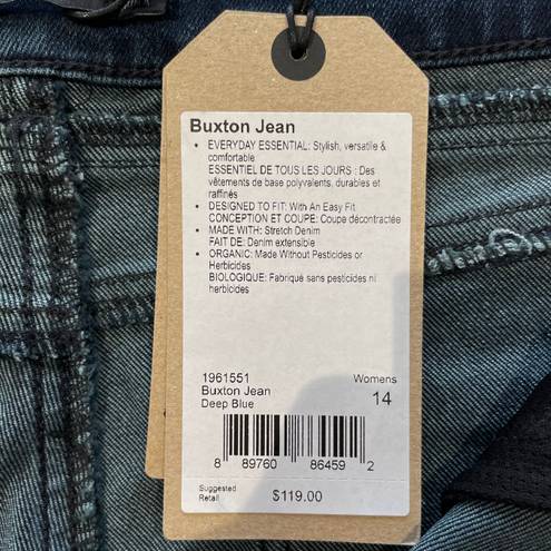 prAna New  Buxton Mid Rise Slim Boyfriend Jeans Stretch Denim Deep Blue Size 14