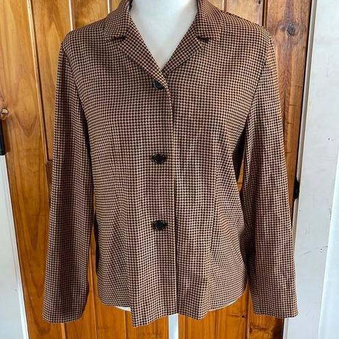 Houndstooth Casual Corner Vintage Jacket Blazer Shacket Petite 8 brown tan  plaid