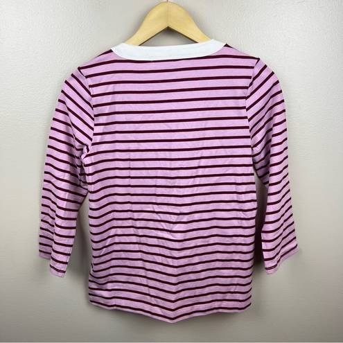 Draper James  V-Neck Puff Sleeve Shirt Size XS Dark Pink Mariner Stripe Preppy