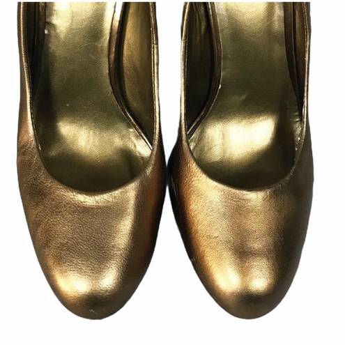 Kelsi Dagger  Bronze Pumps Leather Platform Round Toe Metallic 7.5 GUC