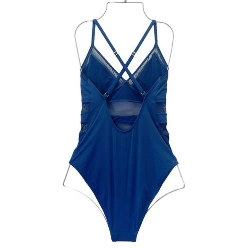 Bleu Rod Beattie  Mesh-Trimmed Cross-Back One-Piece Swimsuit Marine Blue Size 10