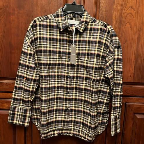 Everlane  Women’s The Boxy Flannel beech 100% cotton multi color plaid Size S NWT