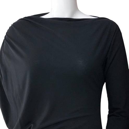 Natori  Womens Size L Tunic Asymmetrical Sleeve Ruched Boat Neck Top Black