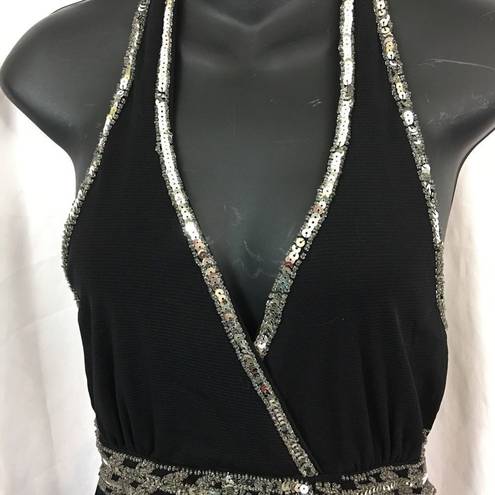 Body Central  sequins & seed bead  black halter S