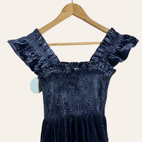 Hill House  The Ellie Tiered Midi Nap Dress in Navy Velvet Size XS