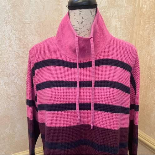 Lou & grey  Striped Wafflestitch Turtleneck Sweater pink gray Sz XL