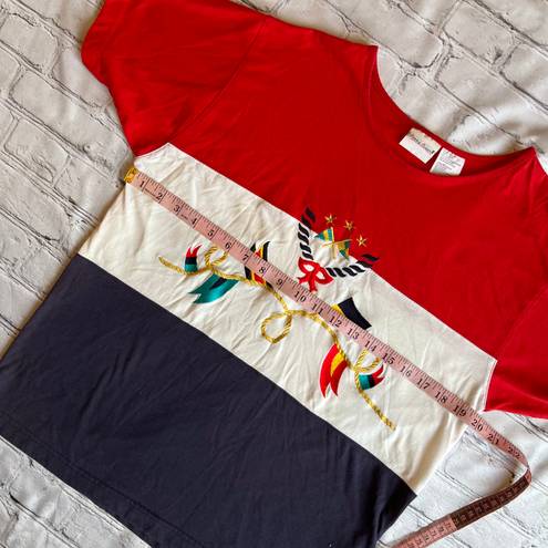 Brooks VTG Y2K Nautical Flags Red White Blue Bobbie  Top Shirt