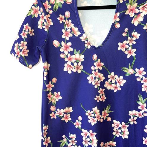 Boohoo Blue Cherry Blossom Floral Print Cutout Round Hem Mini Dress