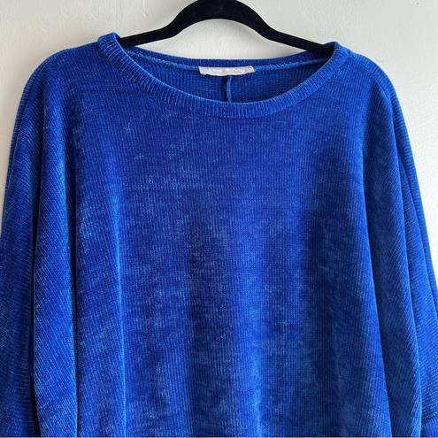 Pixi & Ivy  Royal Blue Chenille Velvet Sweater Oversized Pullover Side Slit - Sm