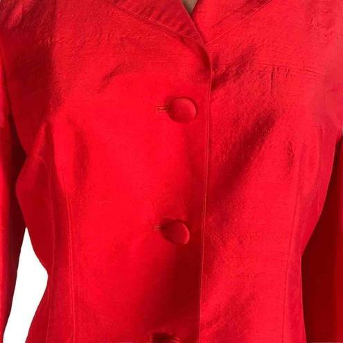 W By Worth  Jacket Red Silk Cropped Tailored Hourglass Sharp Shoulder Jewel Tone