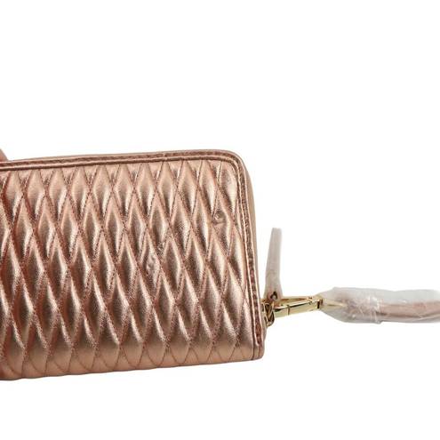 Isaac Mizrahi New  Leather Metallic Rose Gold Quilted Zip Around Wristlet Wallet