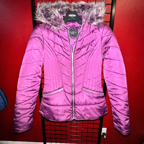 Celebrity Pink  Puffer Coat with Faux Fur Hood Purple Small Princess taper fit