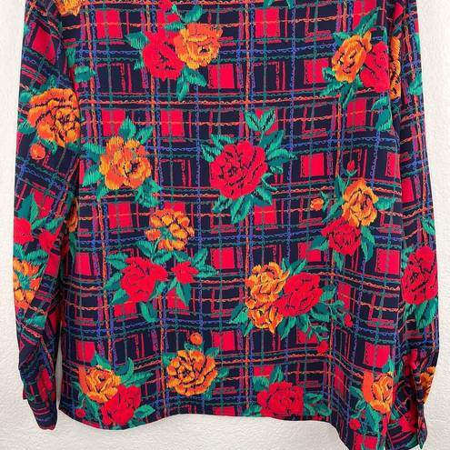 Cathy Daniels  Multi color Floral Mock Neck Long Sleeve Button Blouse Top Size 10