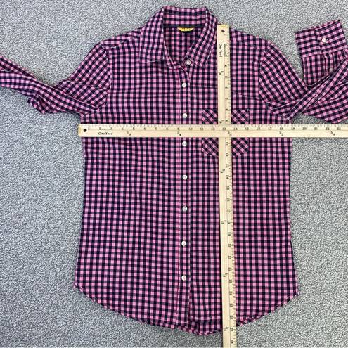 Prince And Fox  Gingham Check Button Front Oxford Shirt Pink Blue Medium