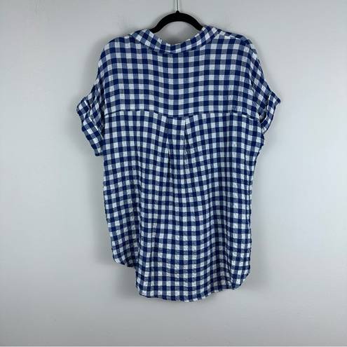 Jane and Delancey  | Blue Plaid Short Sleeve Collared Button Down Shirt Medium