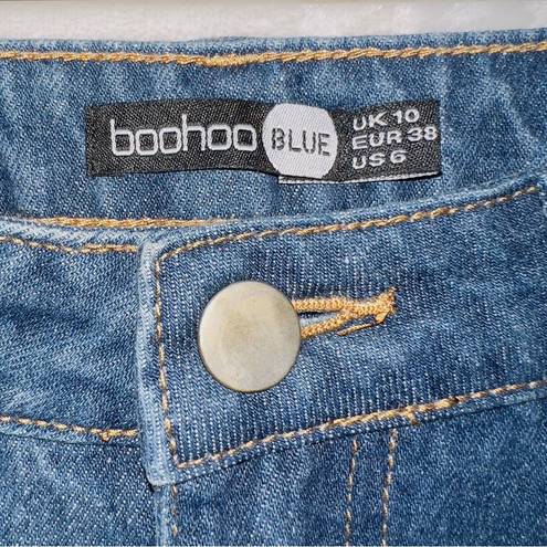 Boohoo  Medium Wash Denim High Waisted Raw Hem Ankle Straight Jeans size US 6