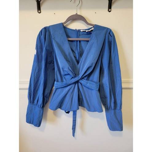 Veronica Beard Rent the runway sz 6  blue seema puff sleeve v neck blouse tie