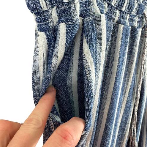 REWASH  Striped Linen Blend Cropped High Rise Elastic Waist Casual Pants Size XL