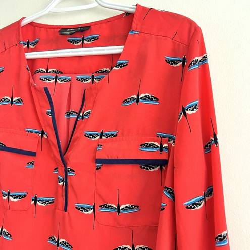 Style & Co  Red Vermillion Dragonfly Lightweight Blouse ~ Size Medium