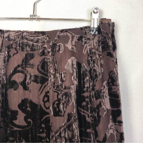 Coldwater Creek  Petite Dark Brown Paisley Burnout Midi Skirt XSP