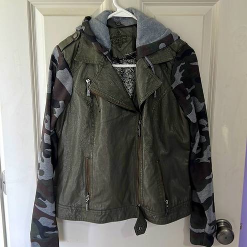 Dry Goods  camo and leather jacket