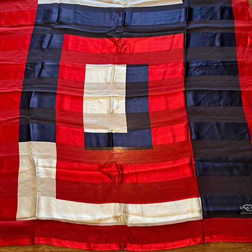 Oscar de la Renta  Vintage Scarf Geometric Square Red Blue Patriotic Designer NWT