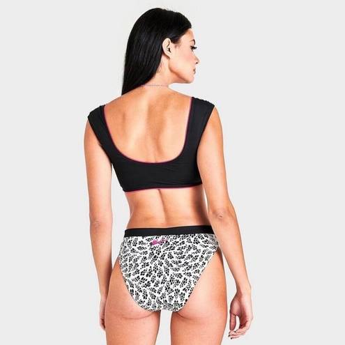 Nike Bikini Top Swimsuit Zipper Crop Party Dots Black White Hot Pink M $56 NEW