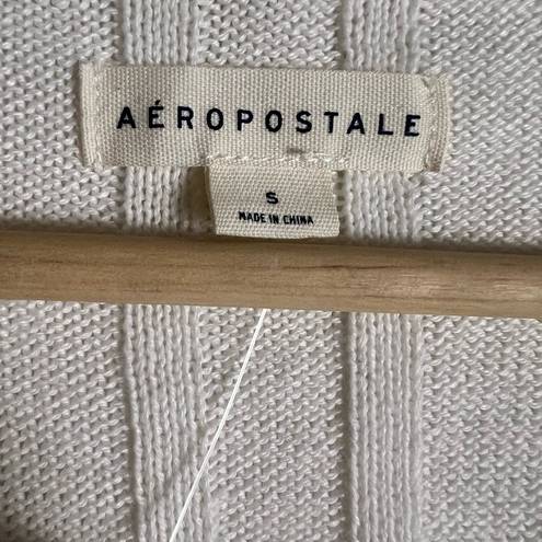 Aeropostale  White Ribbed Button Front Cropped Cardigan Sweater Size Small