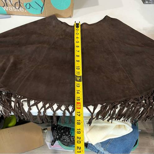 Vera Pelle  Brown Suede Leather Fringe Boho Cape Poncho Western Italian