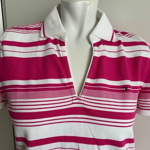 Tommy Hilfiger  medium v-neck pink/magenta striped polo shirt