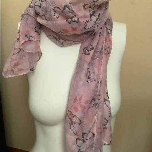 infinity Eyefull  scarf pink with butterfly pattern multi-way lightweight scarf