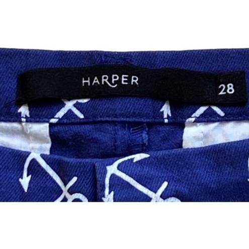 Harper  Blue & White Anchor Beach Pockets Summer Cotton Shorts ~ Womens Size 28