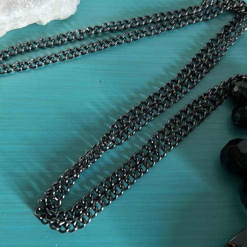 Onyx Women’s Black  and Gunmetal Colored Faceted Bead Centerpiece 32” Necklace