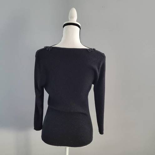 August Silk  Knits Silk Blend Beaded Collar Black Sweater M