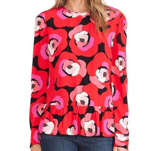 Kate Spade  Deco Rose Peplum Top in Orient Red Women’s 2