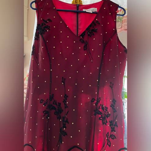 Coldwater Creek Vintage Women  Black and Red Floral Velvet With Gold Dots  Dress