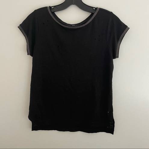 MLV Collection MLV Distressed Linen Tee Shirt in Black size XS