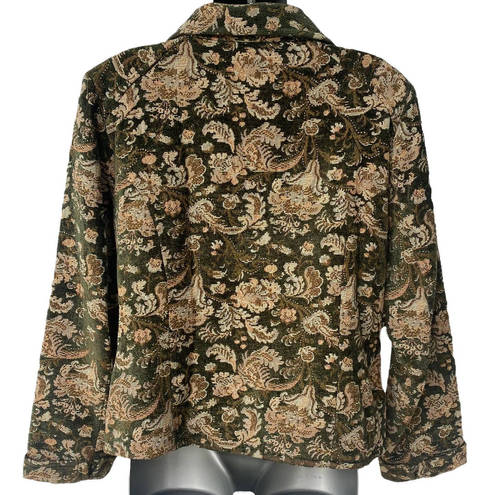 Dress Barn Vintage  Blazer Tapestry Green Tan Floral Jacket Women's Size 12