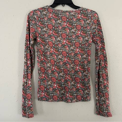 Prince And Fox  Pink Floral Long Sleeve T-Shirt Blouse Casual Spring Large