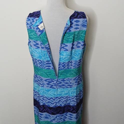 Kathie Lee Collection blue multi pattern midi tank dress size 10