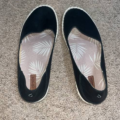 Olukai  Kaula Pa'a 'Ili Leather Slip On Espadrille Flat Black 7.5