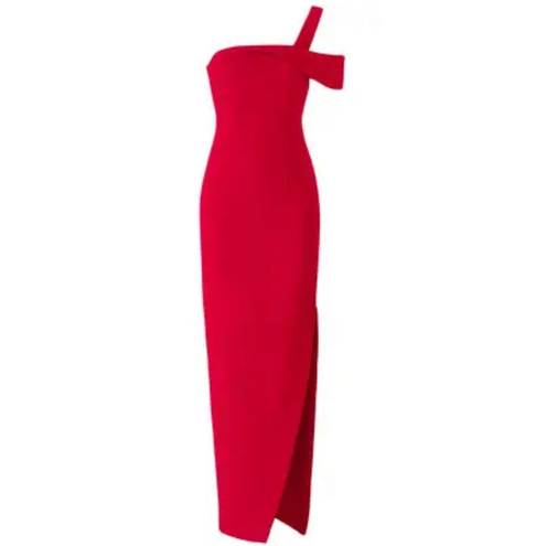 Keepsake Shooting Star One Shoulder Long Gown Bright Red Dress Side Slit Maxi XS