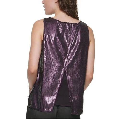 DKNY NWT  Womens Sleeveless Sequin Split-Back Top Purple Size S