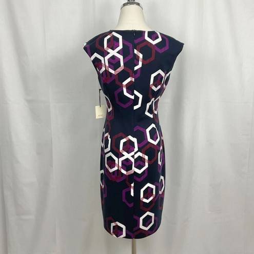 Trina Turk  Navy Litzy Dress Sz 2 Hexagon Print Shift New Modern Contemporary