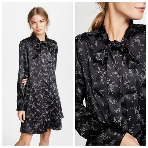 Equipment  Natalia Silk Neck Tie Dress Black Floral