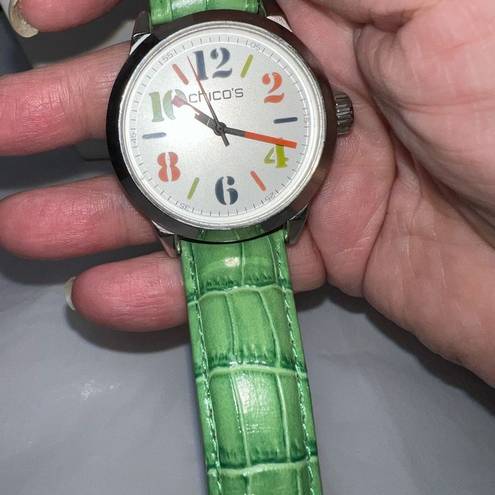 Chico's  Green Croco Embossed Strap Big Number Watch (needs battery)