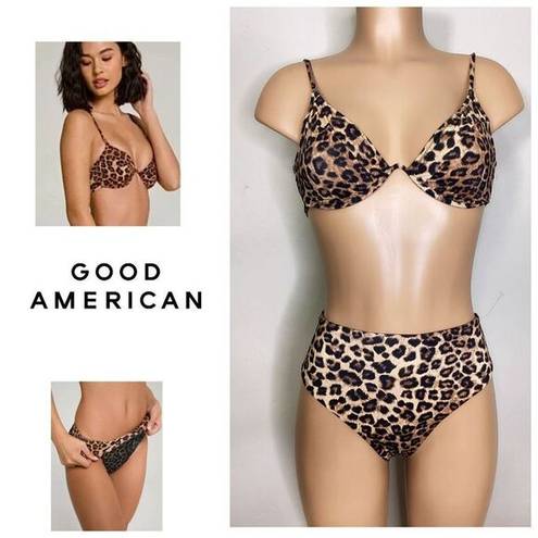 Good American New. Cheetah print high rise bikini.  size 2 = S/M. Retails $129