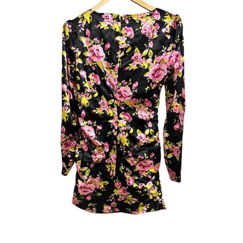 Likely  Floral Gabriella Puff Sleeves Ruched Satin Lined Mini Dress Size 4 NEW